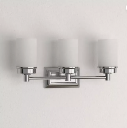 Hampton Bay Cade 20.25 in. 3-Light Brushed Nickel Bathroom Vanity Light Fixture with Frosted Glass Shades