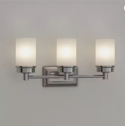 Hampton Bay Cade 20.25 in. 3-Light Brushed Nickel Bathroom Vanity Light Fixture with Frosted Glass Shades