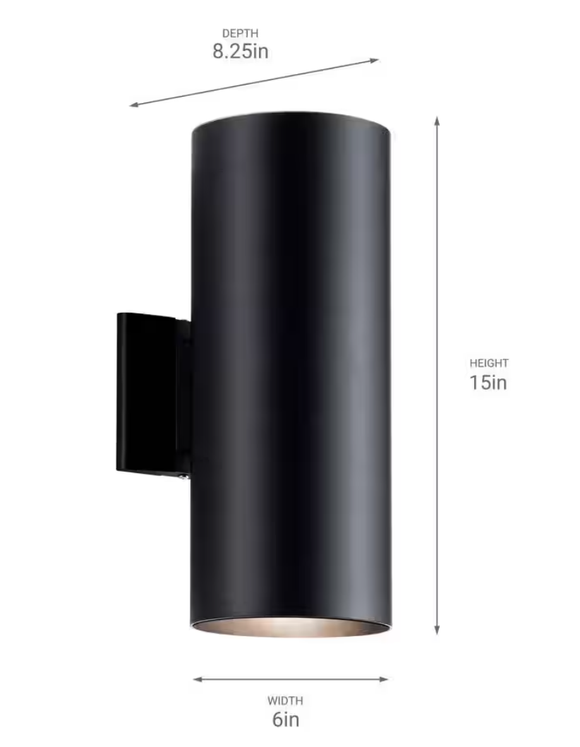 Kichler Independence 15 in. 2-Light Black Outdoor Hardwired Wall Cylinder Sconce