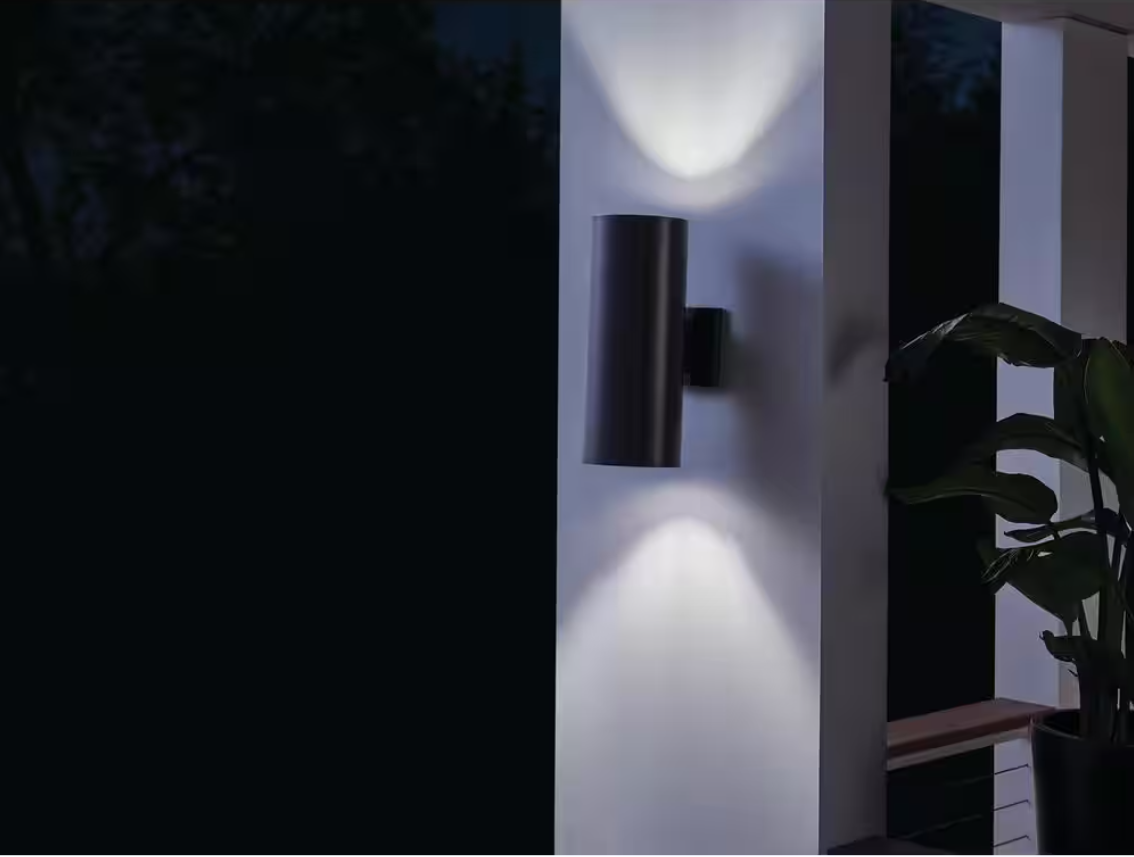 Kichler Independence 15 in. 2-Light Black Outdoor Hardwired Wall Cylinder Sconce