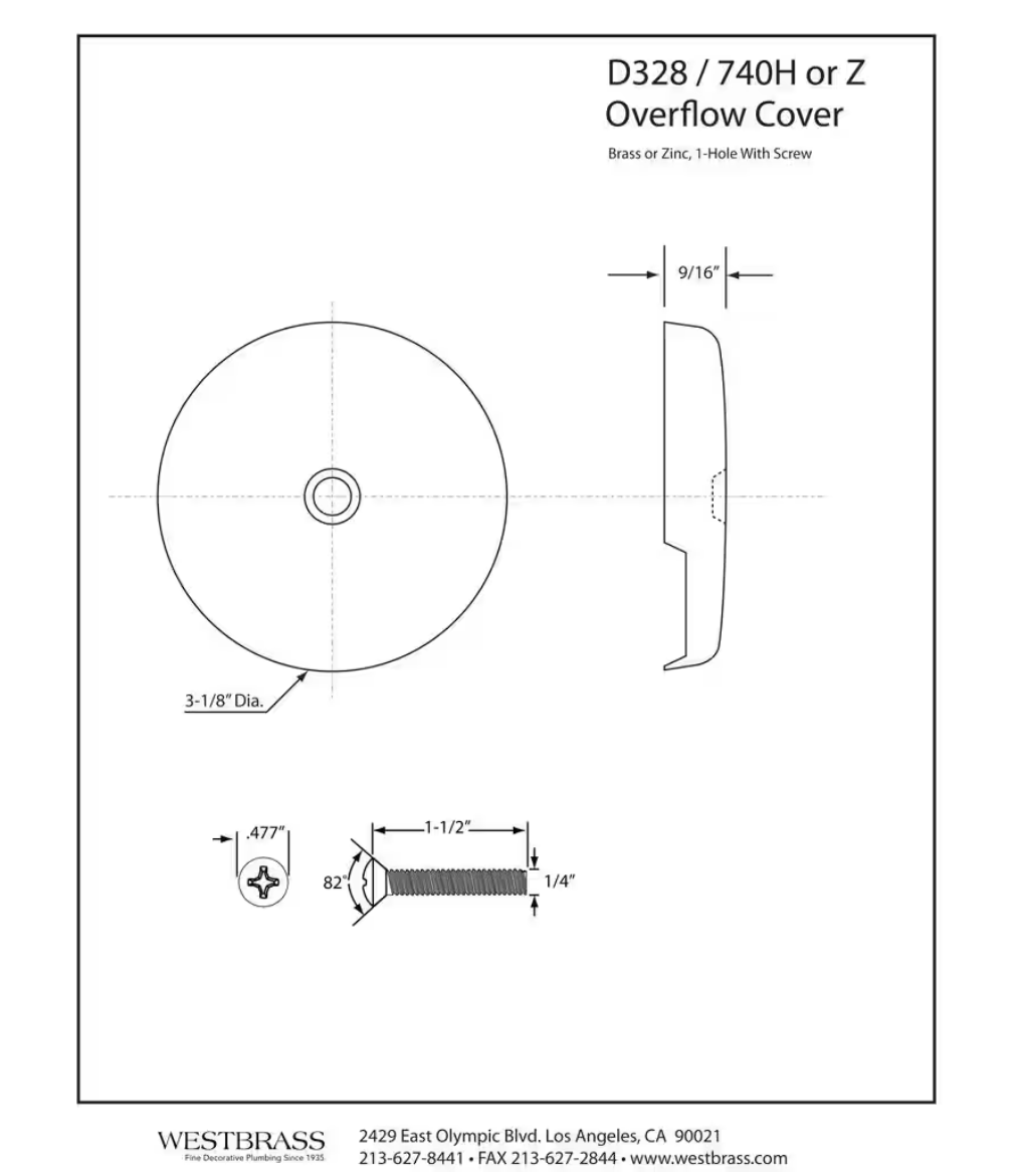 Westbrass D328-62 3-1/8  One-Hole Bathtub Overflow Faceplate and Screw  Matte Black