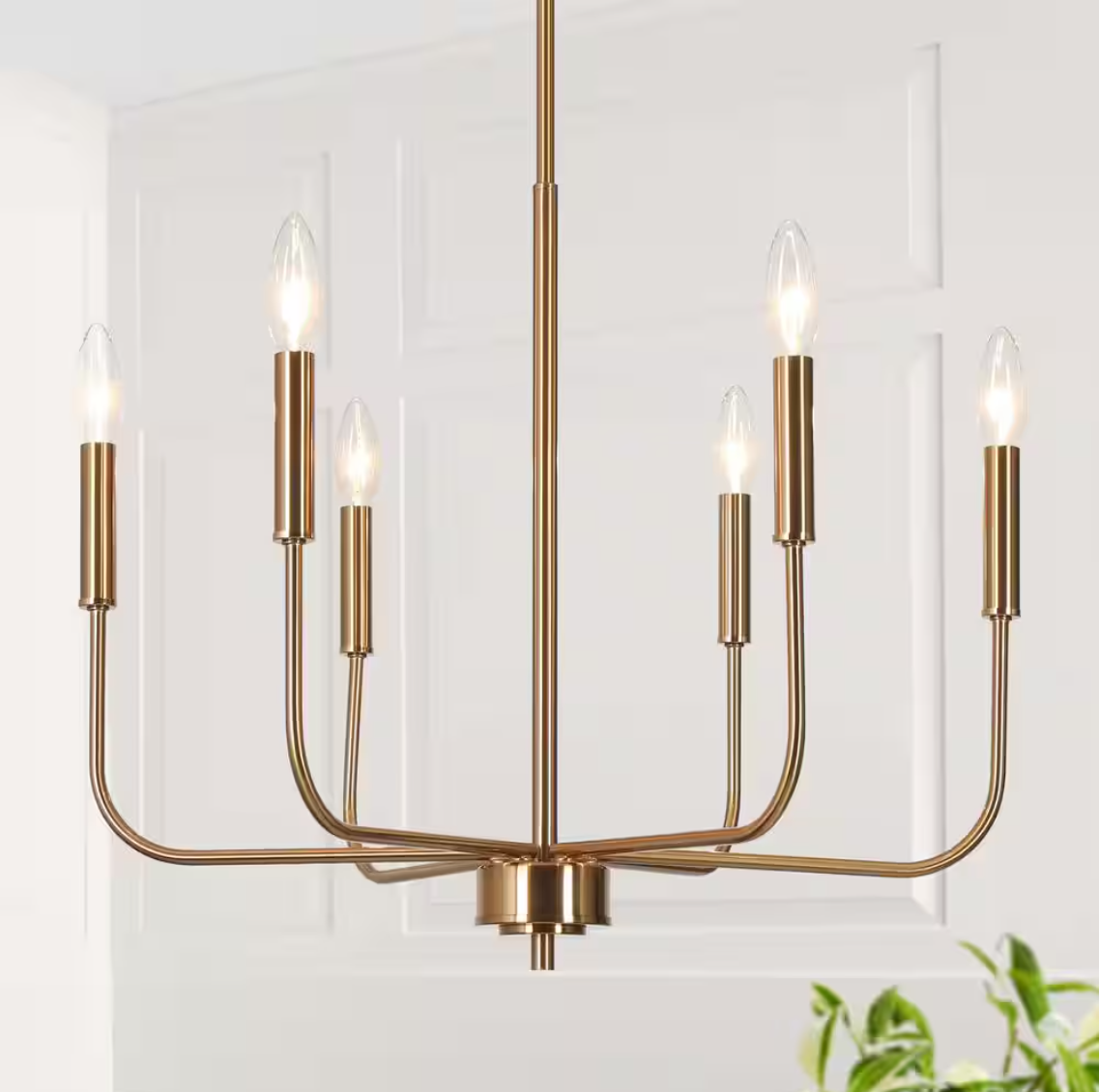 Uolfin Modern Gold Candlestick Chandelier Transitional 6-Light Plated Brass Pendant Light