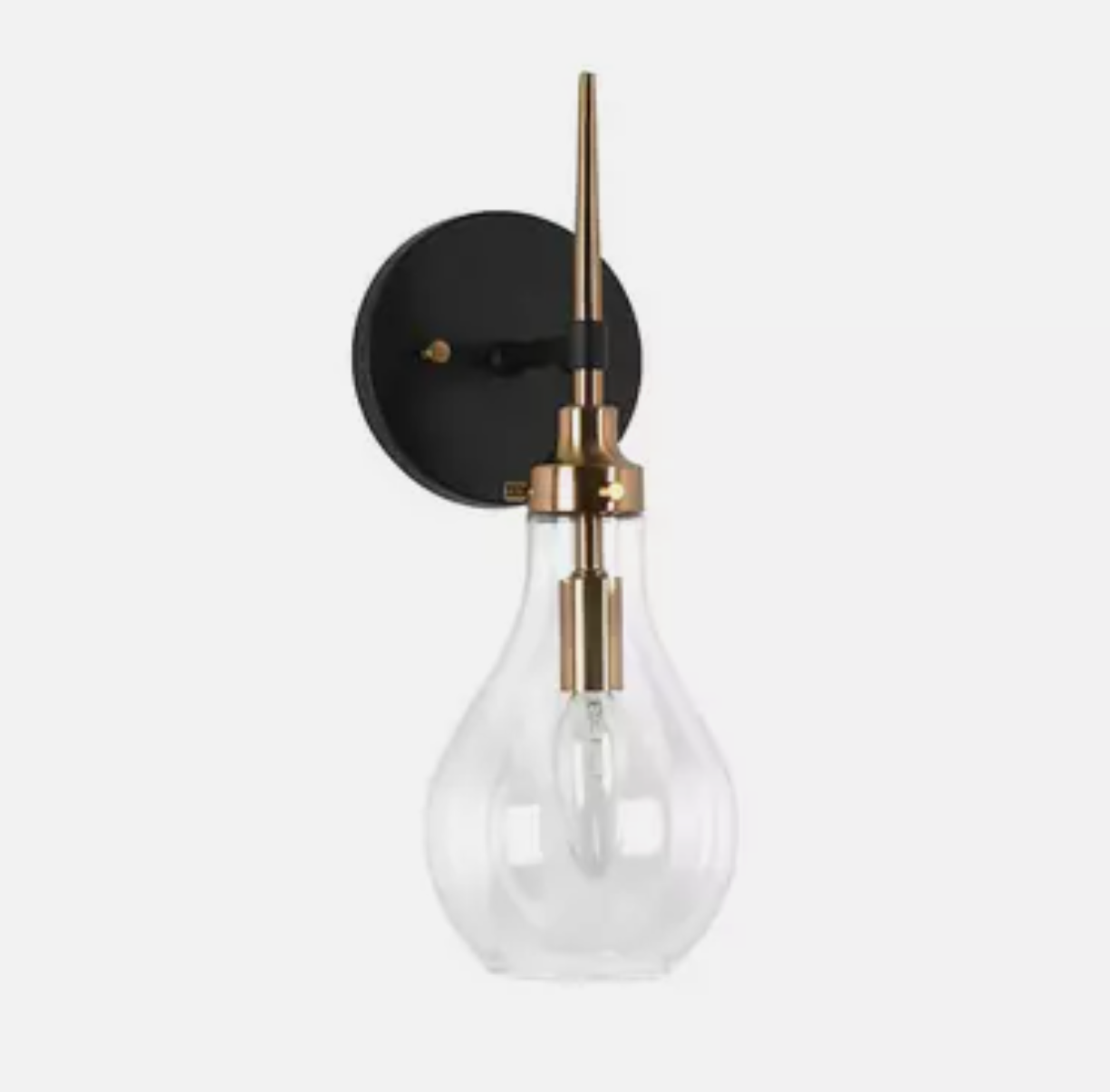 Uolfin 15-in H. Modern Bedroom Teardrop Wall Sconce 1-Light Black and Brass Gold Bathroom Vanity Light with Clear Glass Shade