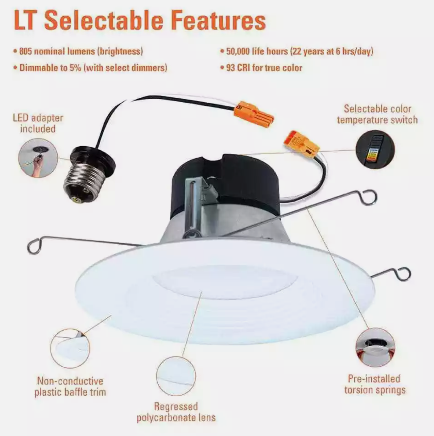 4-Pack HALO LT 5/6 in. LED Retrofit Module with Baffle Trim 5CCT 750lm