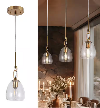 LNC Modern 1-Light Plated Brass Shaded Pendant Light with Glass Shade