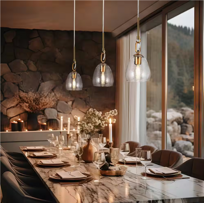 LNC Modern 1-Light Plated Brass Shaded Pendant Light with Glass Shade