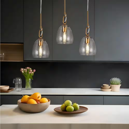 LNC Modern 1-Light Plated Brass Shaded Pendant Light with Glass Shade