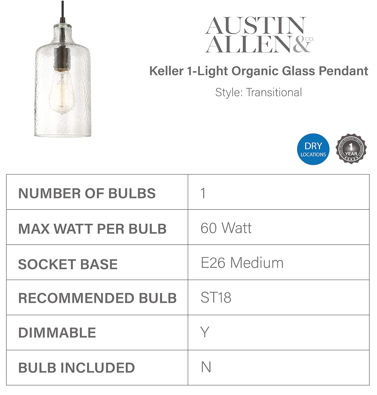 Austin Allen 9B241A Pendant, Urban 1-light Burnished Bronze Pendant