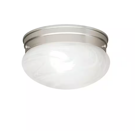 KICHLER Ceiling Space 9.25 in. 2-Light Brushed Nickel Traditional Hallway Flush Mount Ceiling Light with Alabaster Swirl Glass