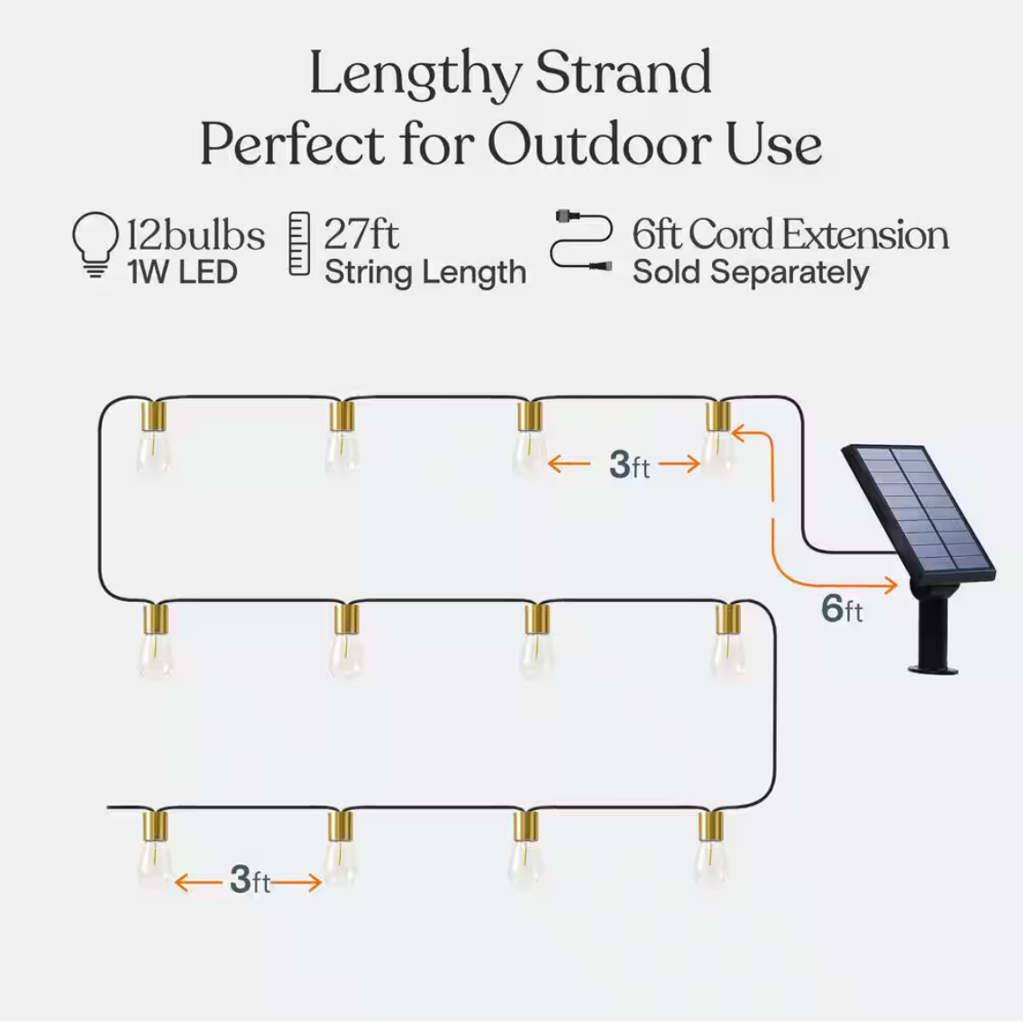 Brightech Ambience Glow 12-Light 28 ft. Solar 1W 2700k LED S14 Edison String Light