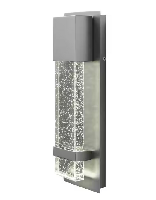 Hampton Bay Caroline Modern 1-Light Silver LED Outdoor Wall Lantern Sconce with Silver Strap and Seeded Glass (1-Pack)
