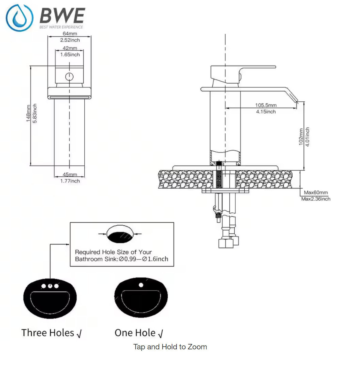 BWE Waterfall Single Hole Low-Arc Brushed Gold Bathroom Faucet w/ Pop-up Drain Assembly