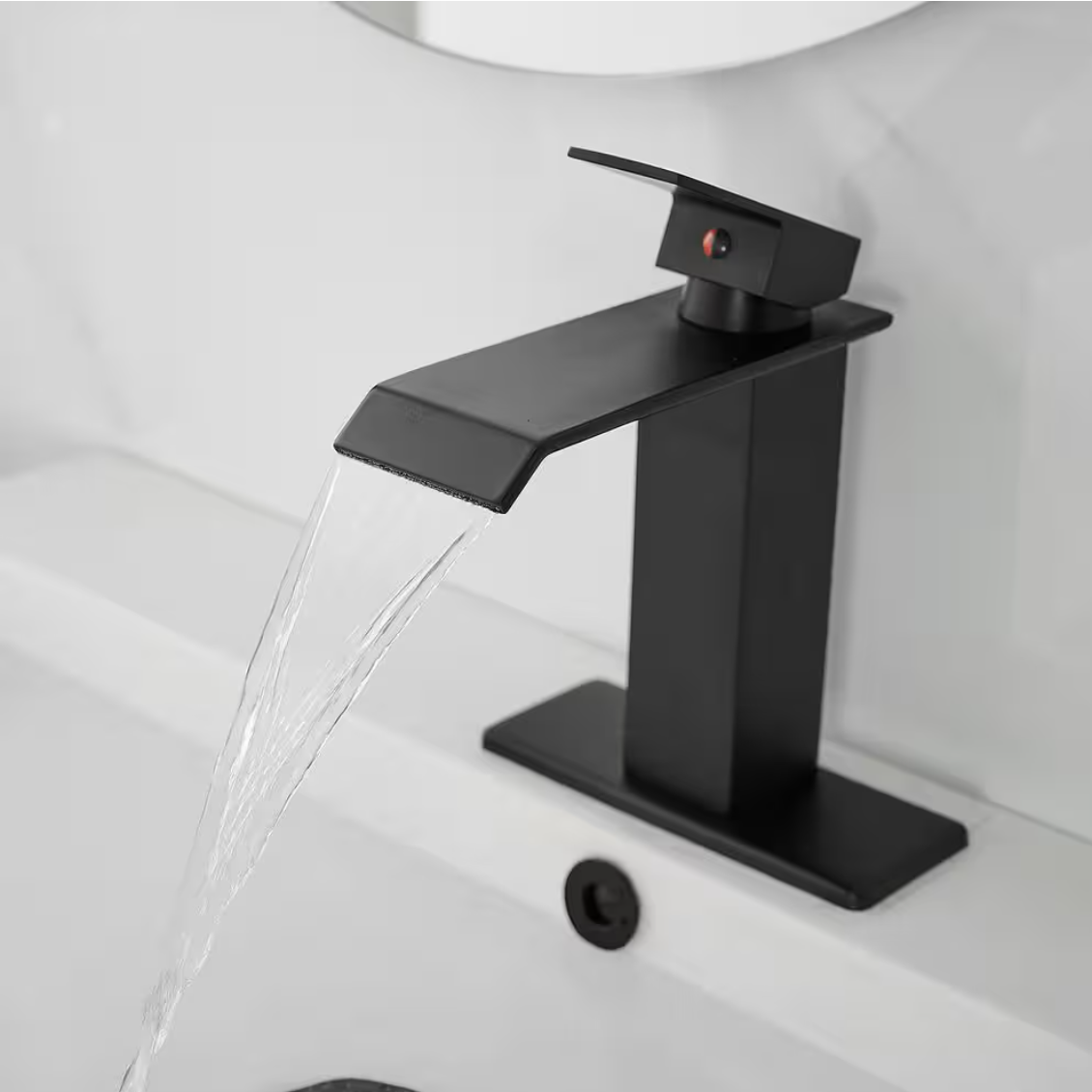 Waterfall Single Hole Single-Handle Low-Arc Bathroom Faucet with Pop-up Drain