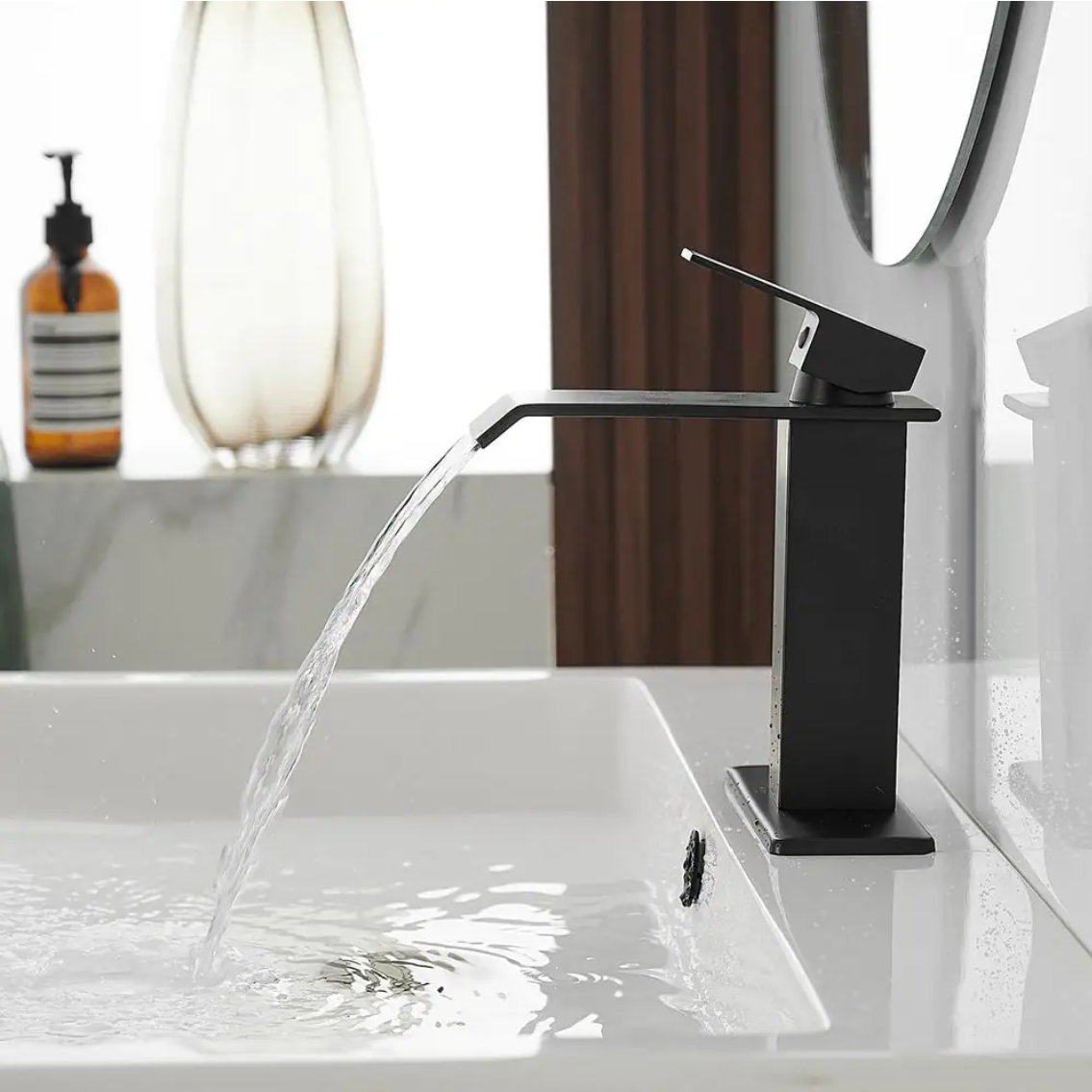 Waterfall Single Hole Single-Handle Low-Arc Bathroom Faucet with Pop-up Drain