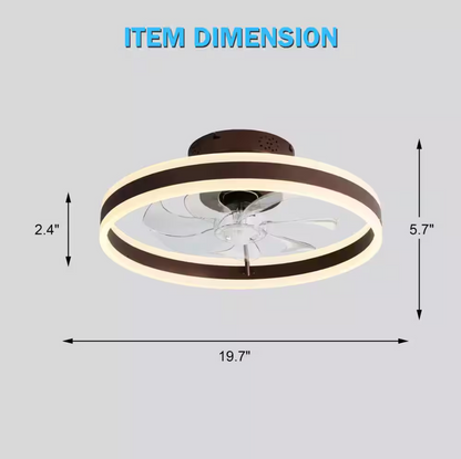 Oaks Aura 20 in. Integrated LED Indoor Brown Flush Mount Ceiling Fan with Light, Smart App Remote Control