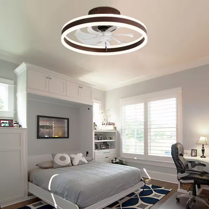 Oaks Aura 20 in. Integrated LED Indoor Brown Flush Mount Ceiling Fan with Light, Smart App Remote Control