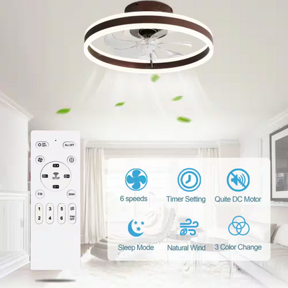 Oaks Aura 20 in. Integrated LED Indoor Brown Flush Mount Ceiling Fan with Light, Smart App Remote Control