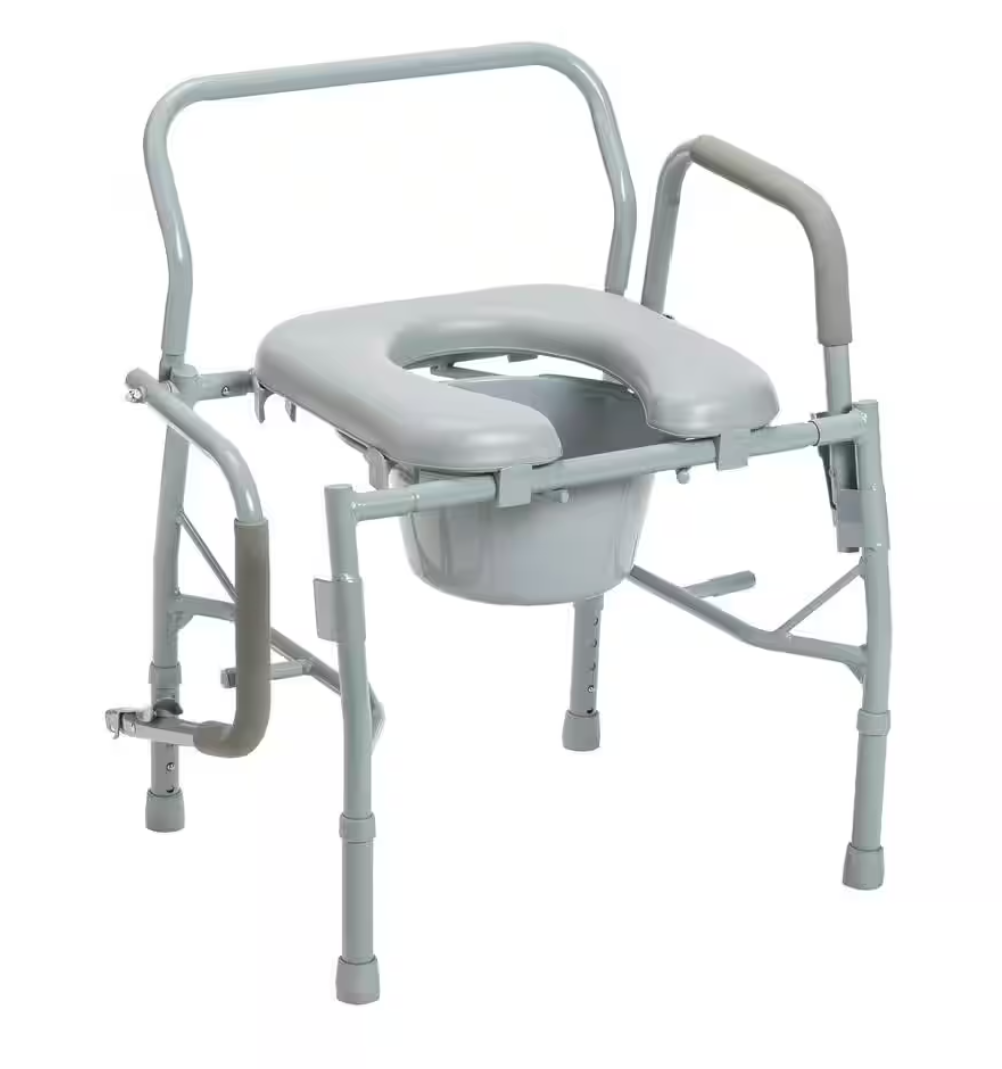 Steel Drop Arm Bedside Commode with Padded Seat and Arms