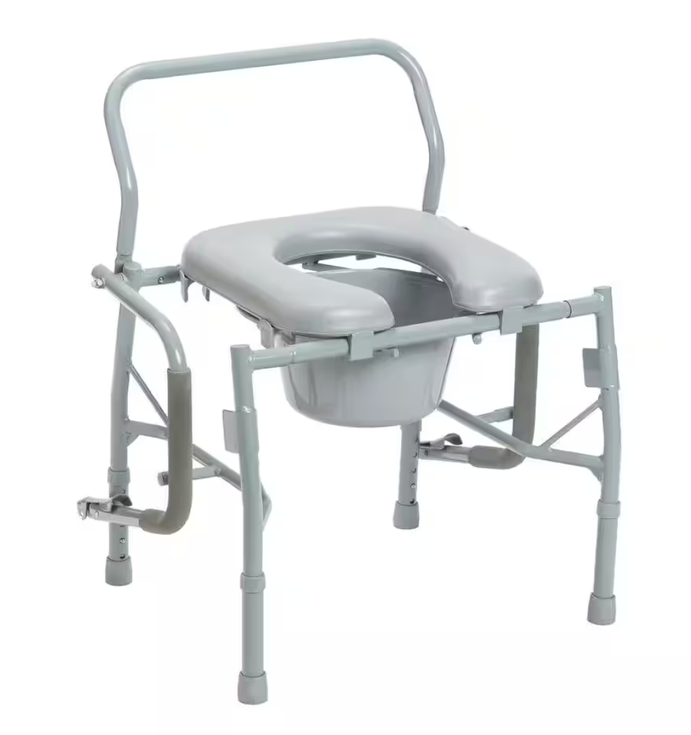 Steel Drop Arm Bedside Commode with Padded Seat and Arms