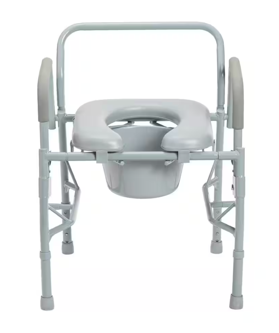 Steel Drop Arm Bedside Commode with Padded Seat and Arms