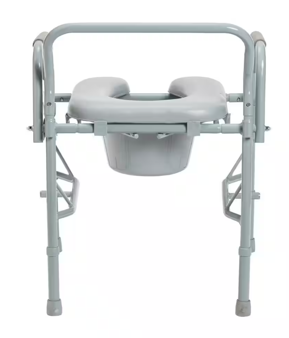 Steel Drop Arm Bedside Commode with Padded Seat and Arms