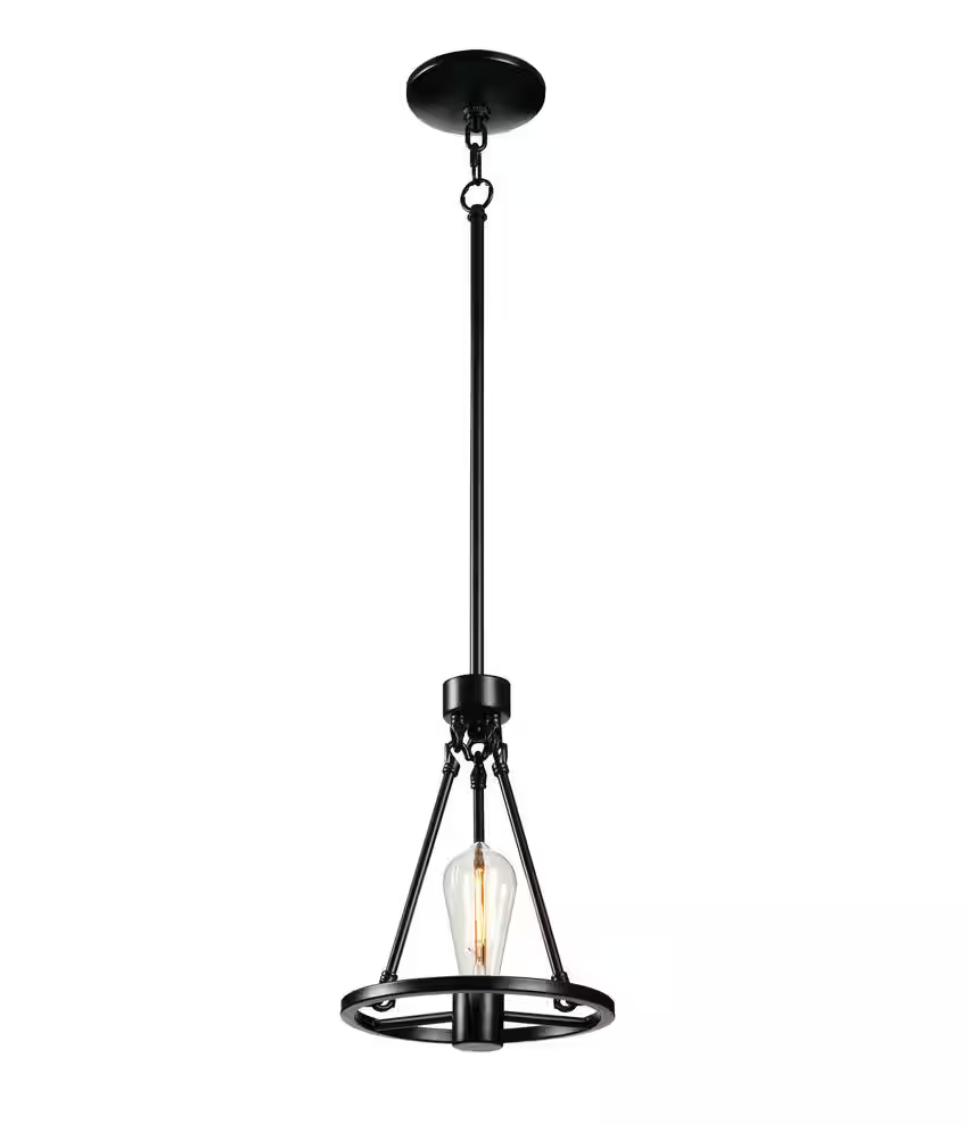 Hampton Bay Stratton 1-Light Black Mini Pendant with No Shade