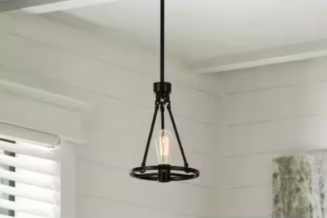 Hampton Bay Stratton 1-Light Black Mini Pendant with No Shade