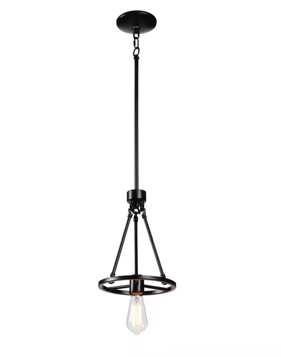 Hampton Bay Stratton 1-Light Black Mini Pendant with No Shade