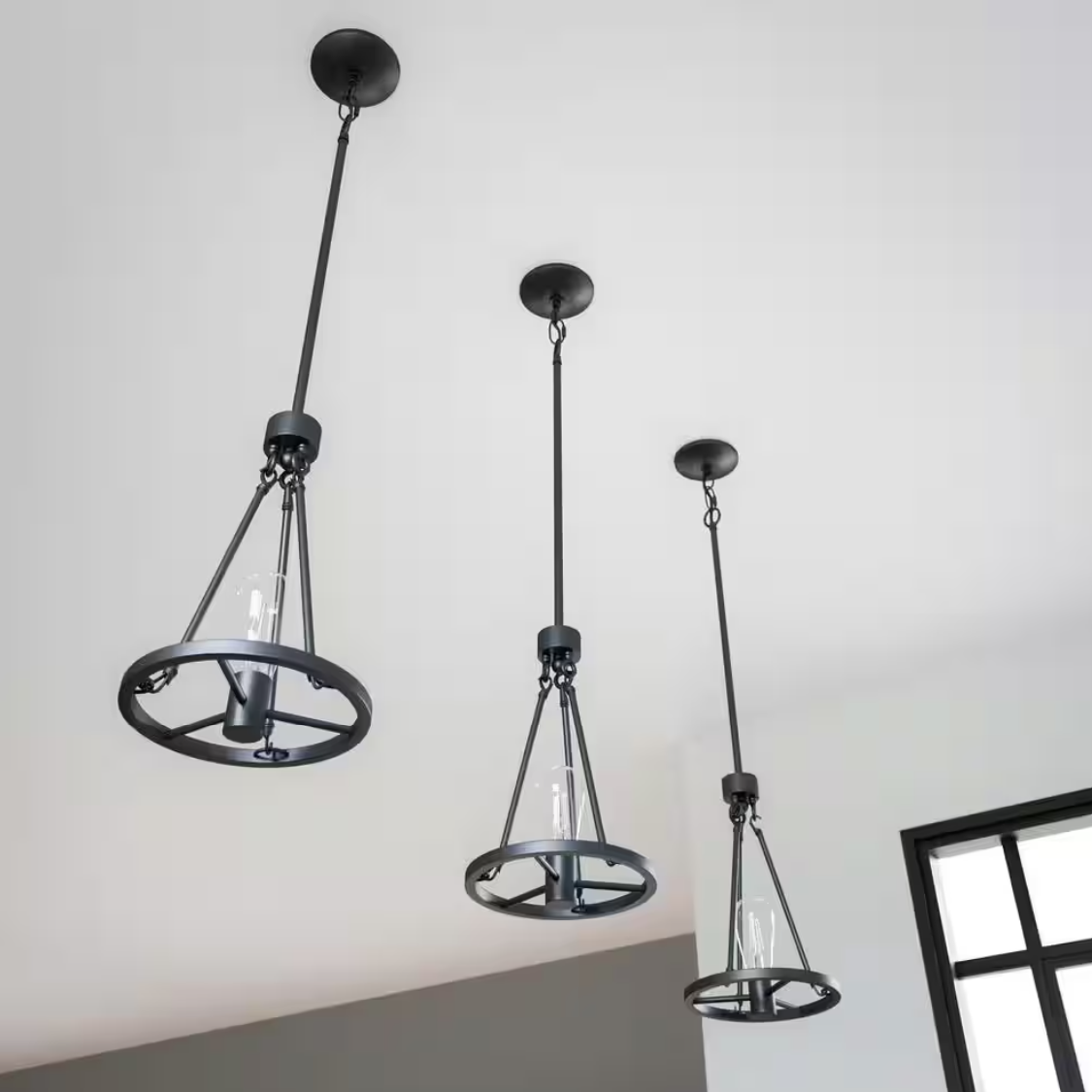 Hampton Bay Stratton 1-Light Black Mini Pendant with No Shade