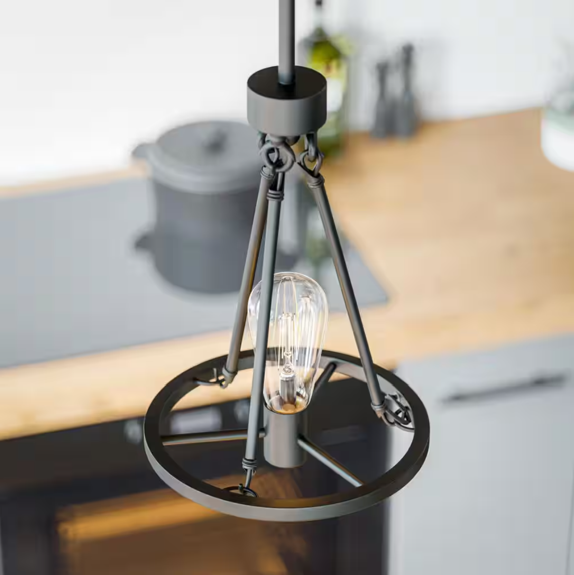 Hampton Bay Stratton 1-Light Black Mini Pendant with No Shade