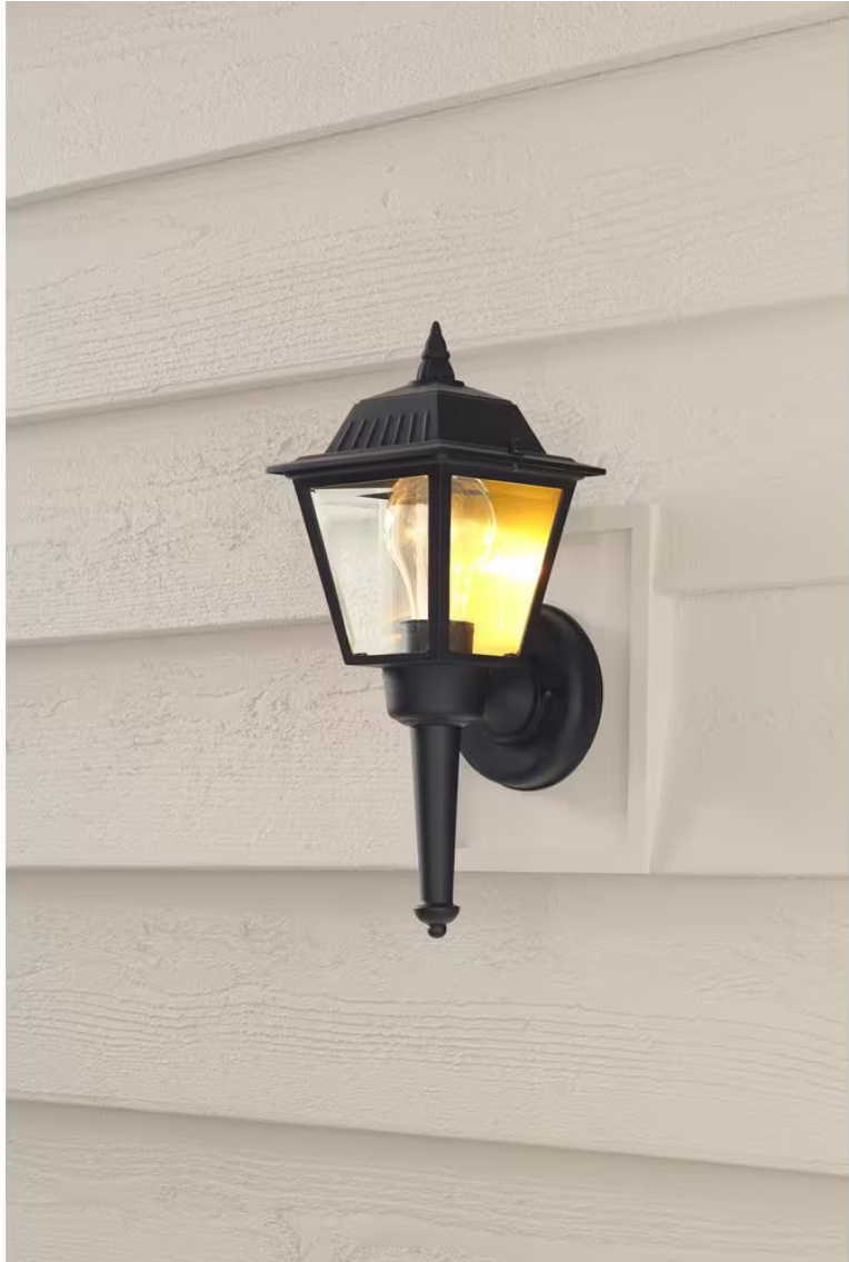 13.5 in. 1-Light Black Outdoor Wall Light Fixture Sconce with Clear Glass