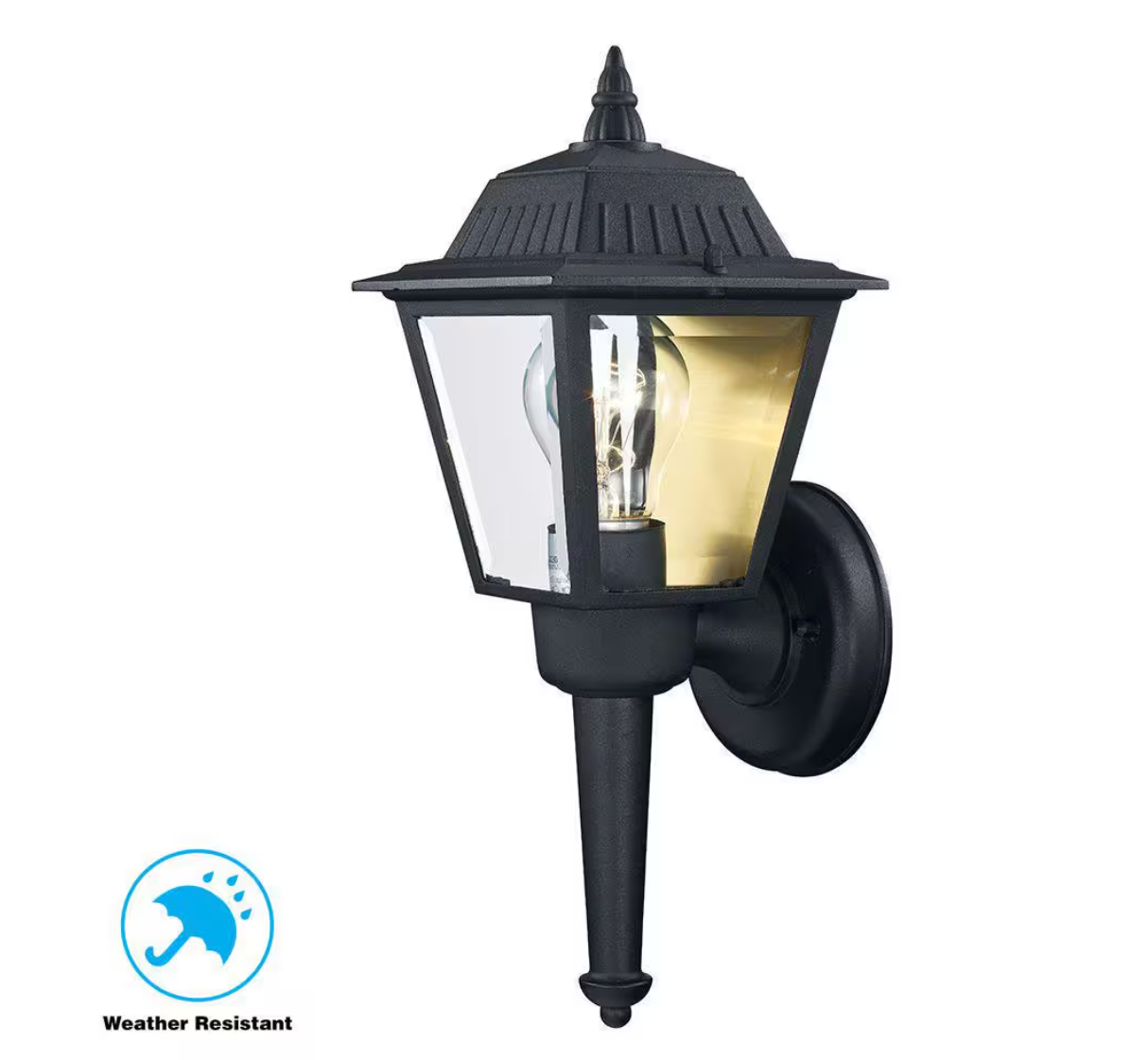 13.5 in. 1-Light Black Outdoor Wall Light Fixture Sconce with Clear Glass