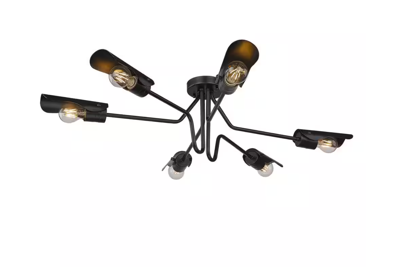 Golden Lighting Newton 39.625 in. 6-Light Matte Black Semi-Flush Mount