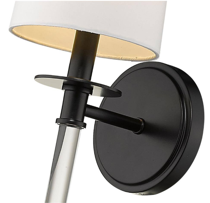 1-Light Matte Black Wall Sconce with White Fabric Shade