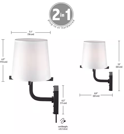 Globe Electric Valerie 1-Light Dark Bronze Wall Sconce with White Shade