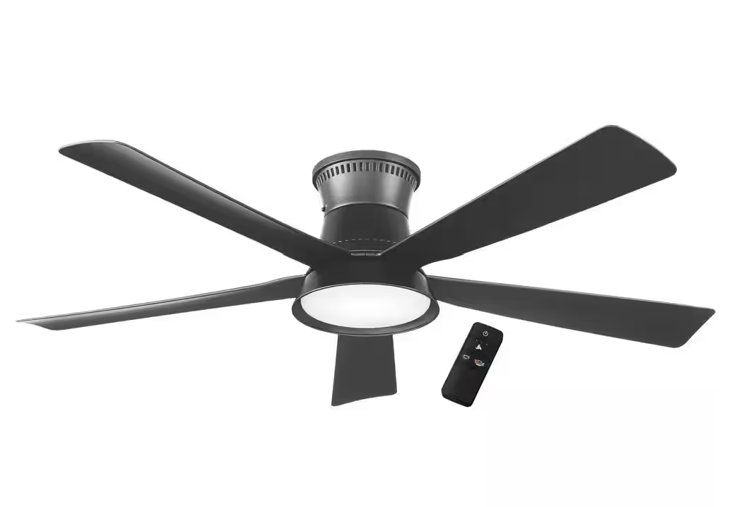 Hawkspur 52" Matte Black Indoor/Outdoor Ceiling Fan with LED and Remote