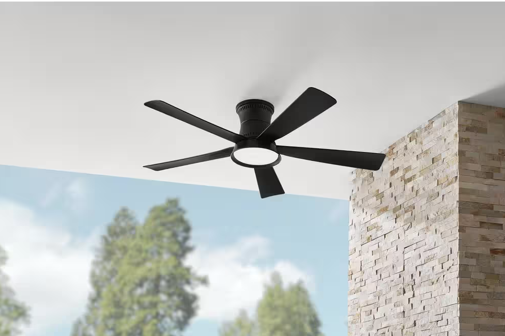 Hawkspur 52" Matte Black Indoor/Outdoor Ceiling Fan with LED and Remote