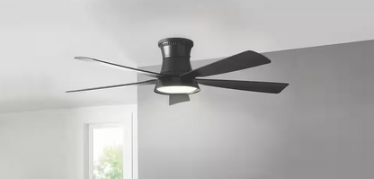 Hawkspur 52" Matte Black Indoor/Outdoor Ceiling Fan with LED and Remote