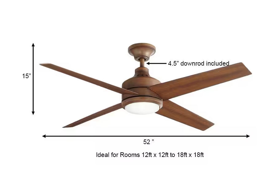 Mercer 52" LED Indoor Ceiling Fan, Distressed Koa, with Light Kit and Remote