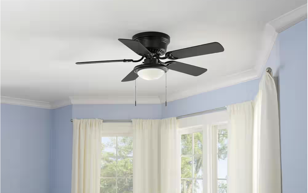 Hugger 44" LED Indoor Ceiling Fan, Matte Black, with Light Kit