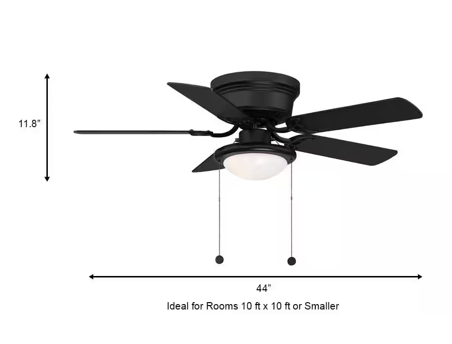 Hugger 44" LED Indoor Ceiling Fan, Matte Black, with Light Kit