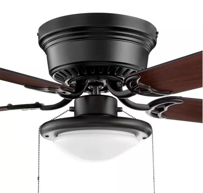 Hugger 44" LED Indoor Ceiling Fan, Matte Black, with Light Kit