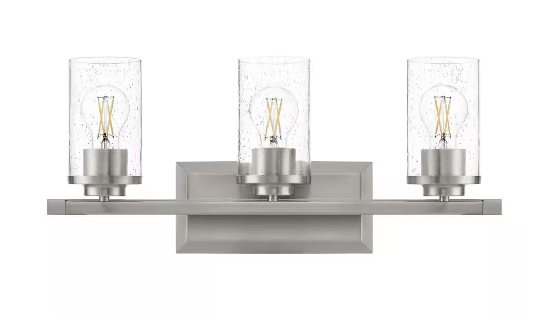 Timpie 22" 3-Light Brushed Nickel Vanity Light with Seeded Glass Shades