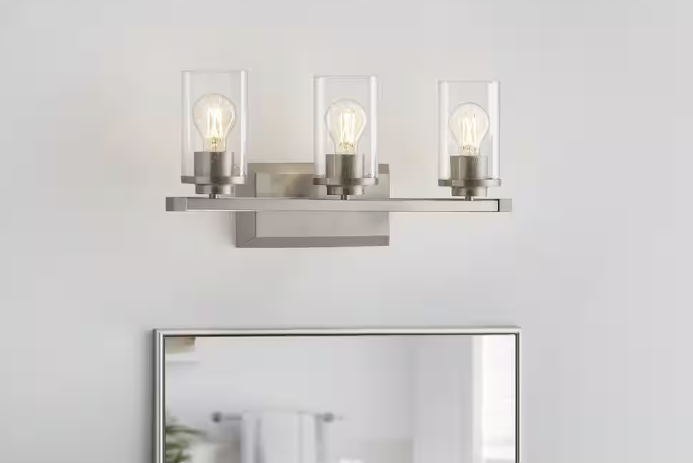 Timpie 22" 3-Light Brushed Nickel Vanity Light with Seeded Glass Shades