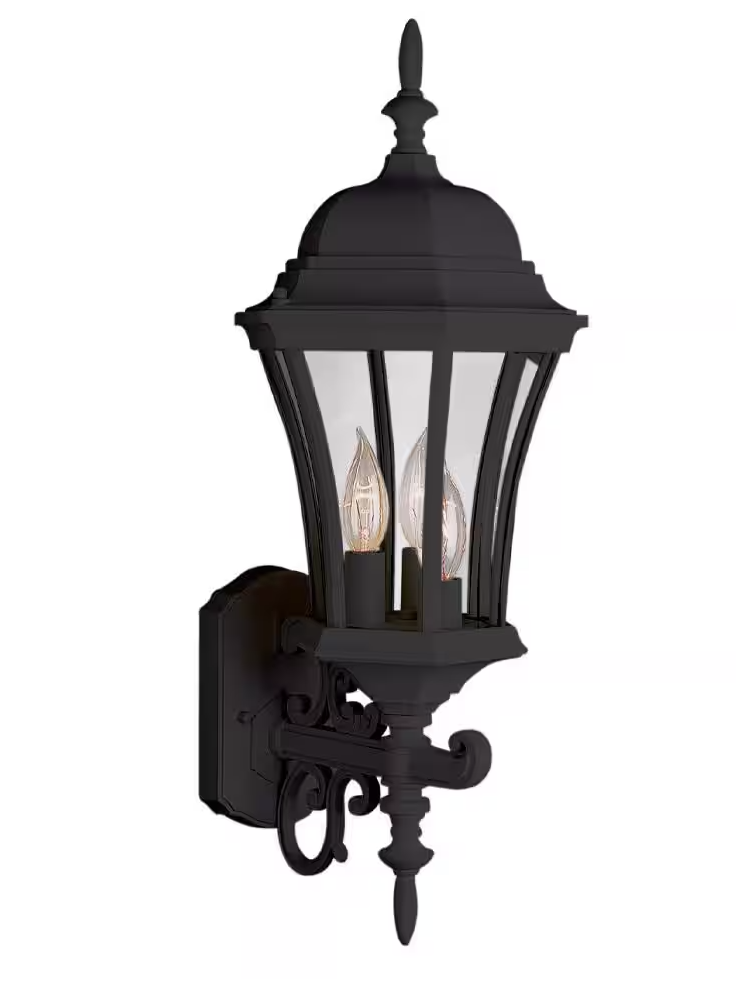 Burlington 3-Light Black Coach Outdoor Wall Light with Clear Glass