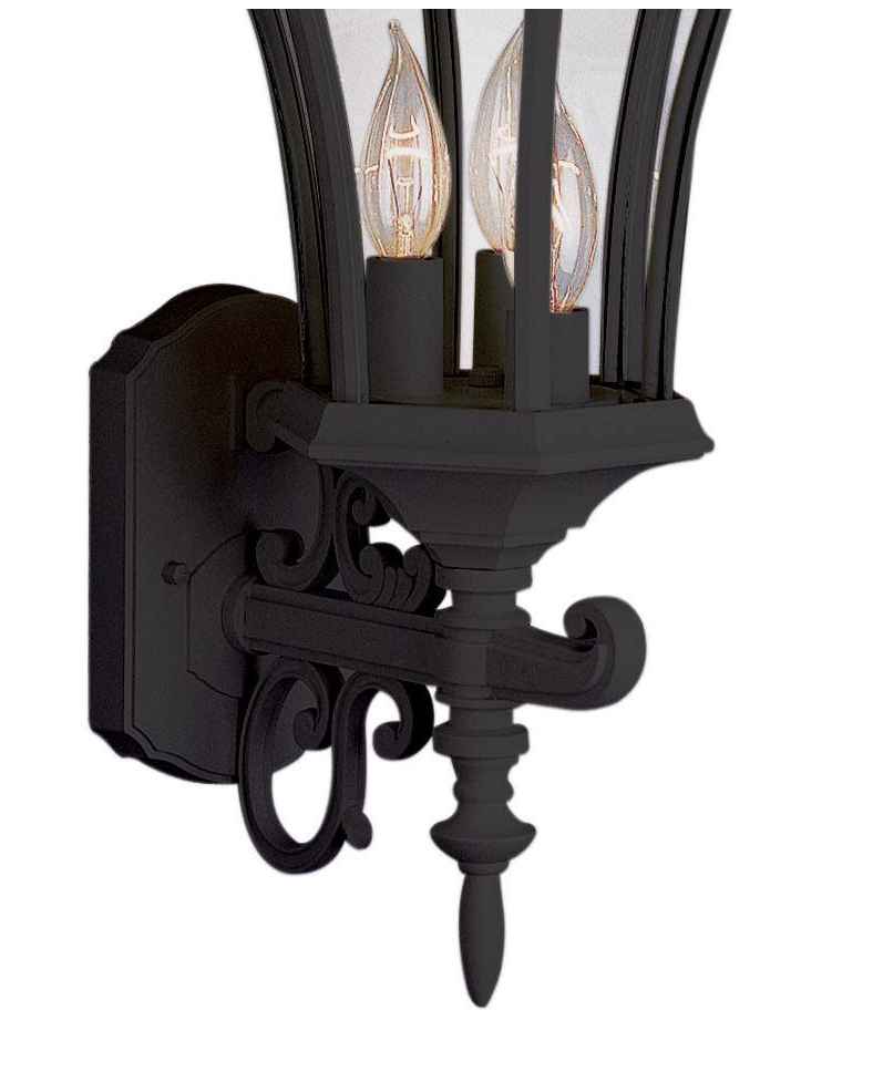 Burlington 3-Light Black Coach Outdoor Wall Light with Clear Glass