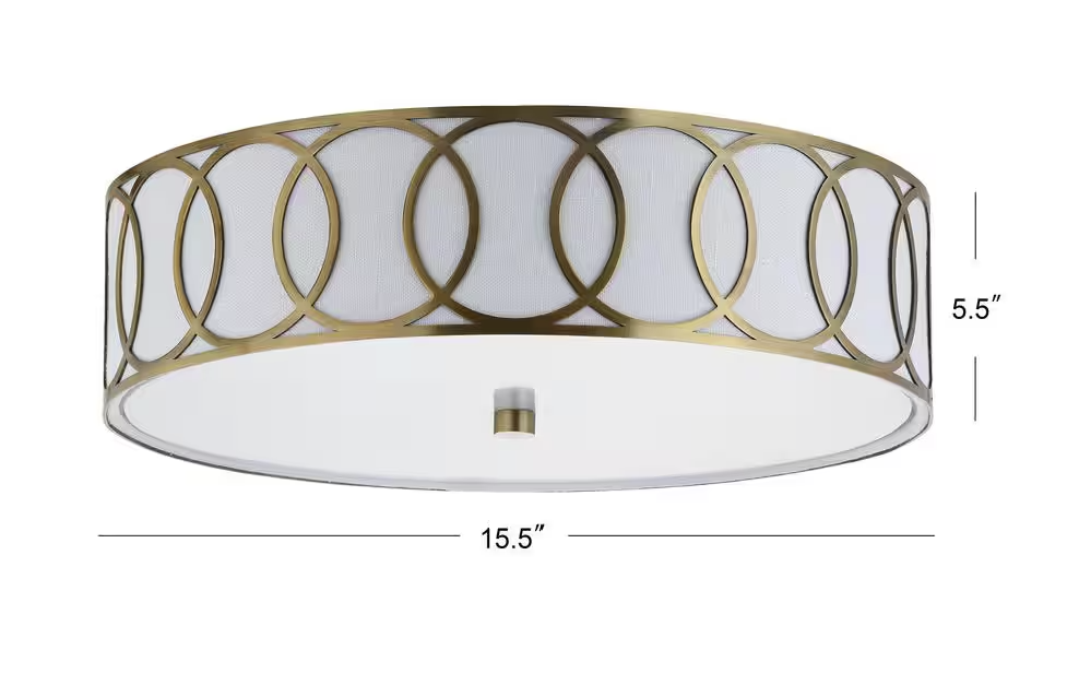 JONATHAN Y Aubrey 3-Light 15.5 in. Brass Gold Metal Flush Mount