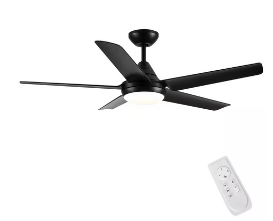 YUHAO 48 in. Dimmable Integrated LED Indoor Black Ceiling Fan with Light and Remote