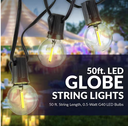 Indoor/Outdoor 50 ft. Plug-In Globe Bulbs Party LED Outdoor String Lights with 55 LED G40 Bulbs Included (5-Free Bulbs)