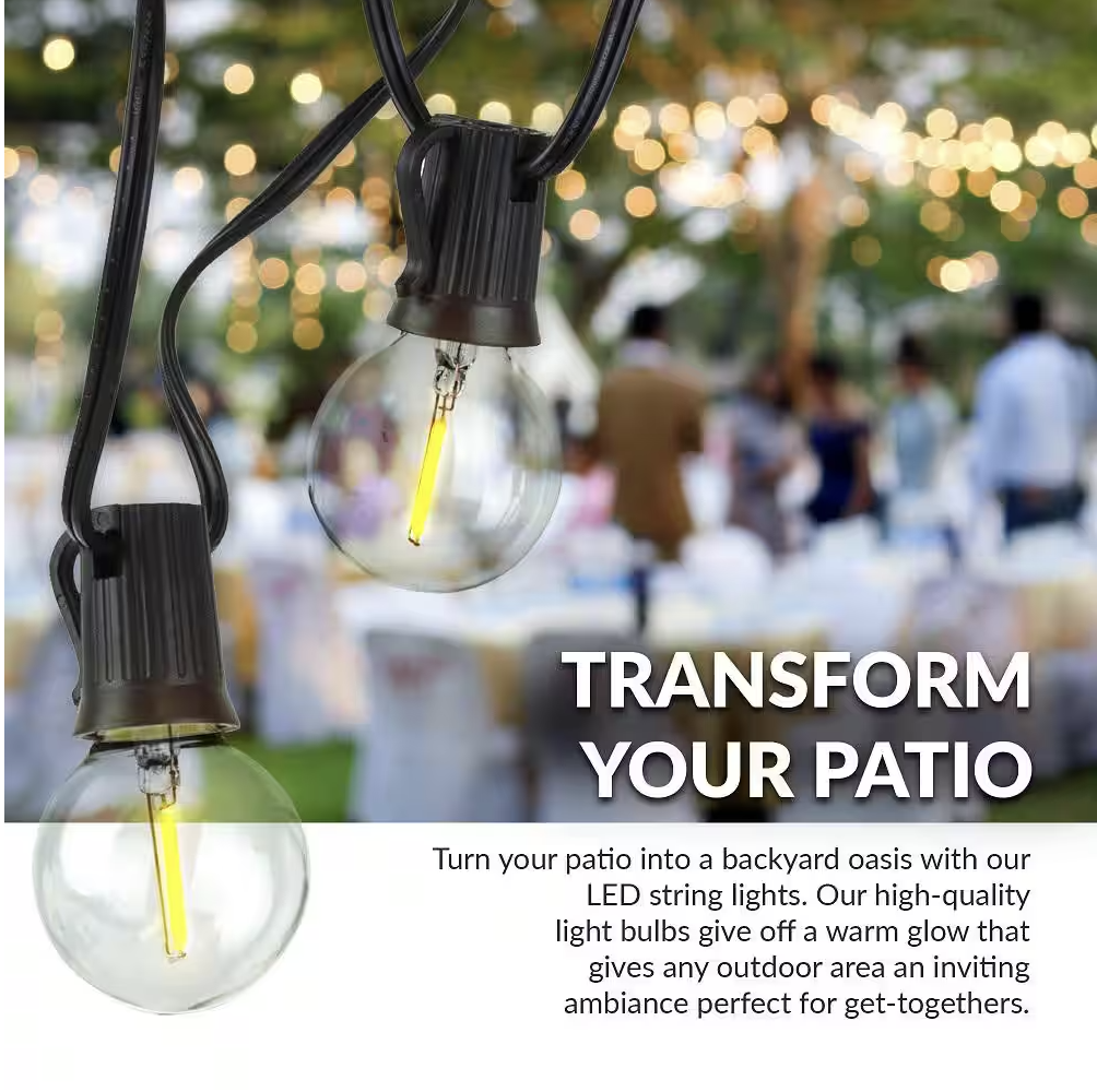 Indoor/Outdoor 50 ft. Plug-In Globe Bulbs Party LED Outdoor String Lights with 55 LED G40 Bulbs Included (5-Free Bulbs)